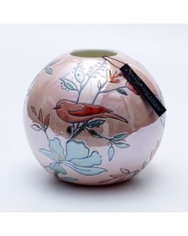Vase Magic Ball Oiseaux 20x20x19cm rose tendre
