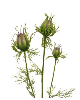 Branche de boutons de Nigelle artificielle de 55 cm vert-violet