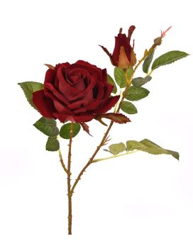 Tige de Rose artificielle Velvet 60 cm burgundy