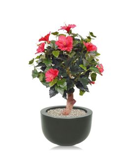 Hibiscus plante artificielle de 65 cm rouge sur socle