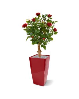 Rosier artificiel fleuri sur tige 75 cm rouge